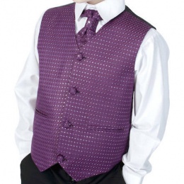 Boys Diamond Purple 3 Piece Waistcoat, Cravat & Handkerchief